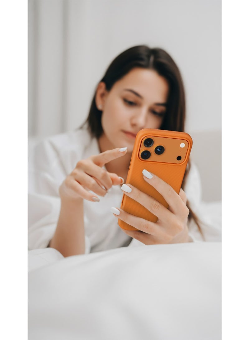 LEVELO Cannes PU Leather Case for iPhone 17 Pro Max, Shock‑Resistant Bumper, Raised Camera & Screen Bezels, MagSafe Compatible, Strong Magnets, 1.5m Drop Tested - Orange - Image 3